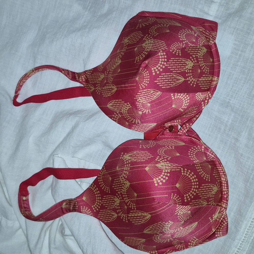 Ambrielle Lace Push-Up Bra 36DDD Fushia & Gold Underwire Padded 4 Columns 3 Hook